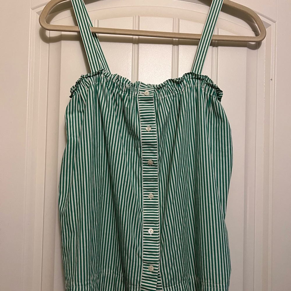 J.Crew Green + White Stripe Top